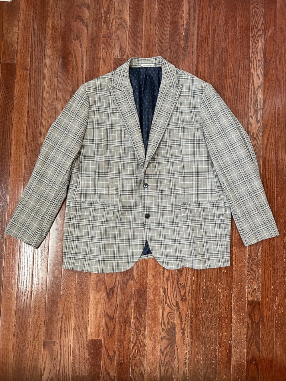 Johnny Bigg Gray, Taupe, Blue, and Brown Plaid Men's Blazer, Size 54